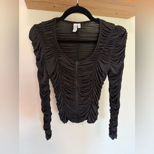 & Other Stories Black Ruched Long Sleeve Top